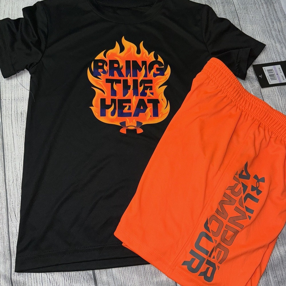 Under Armour Little Boys Size 6 Bring The Heat Orange Outfit Set NEW